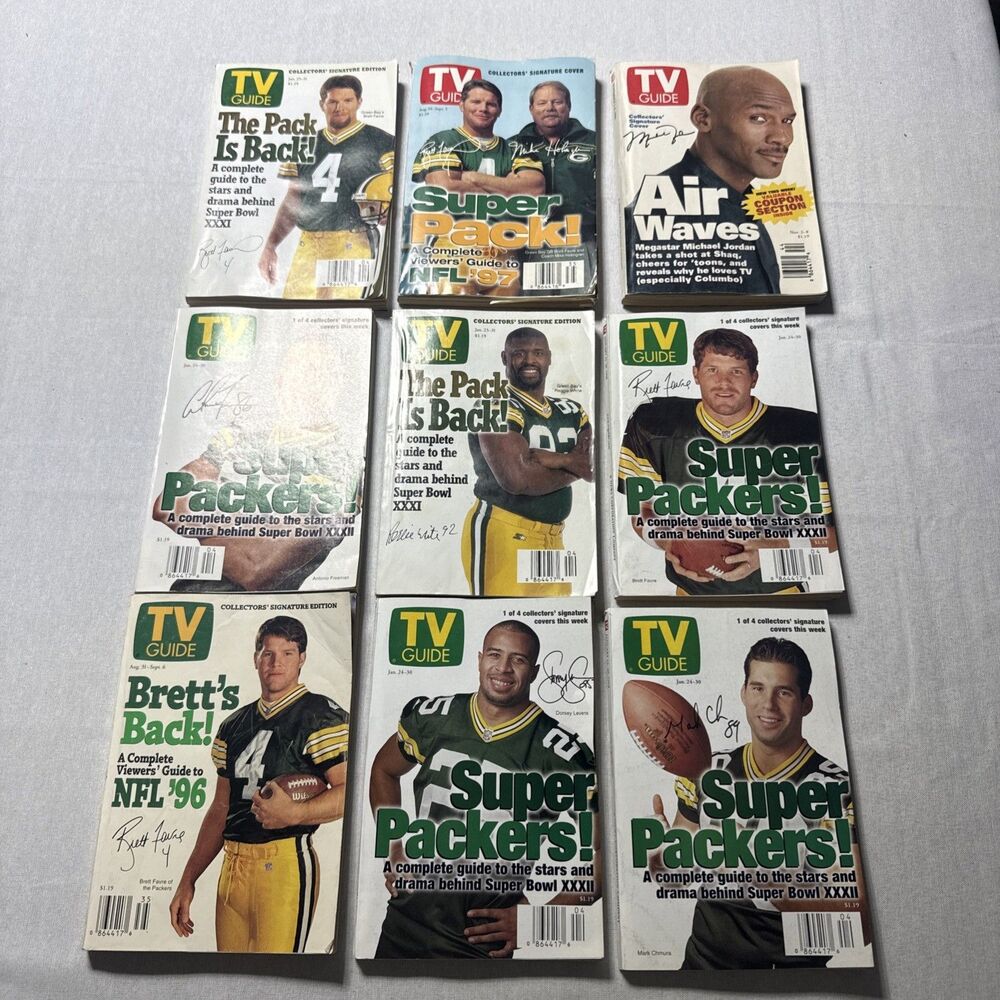 Brett Favre Green Bay Packers Reggie White TV guides fair condition M. Jordan